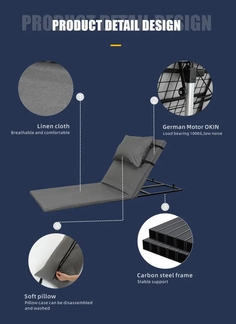 Electric Adjustable Bed Wedge Backrest Guardrail Foldable Lift Mattress For Bedridden Patients Modern Steel Frame Home Hotel Use - view 6
