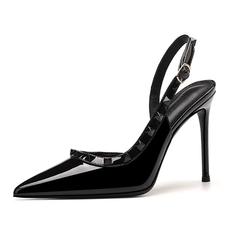 مثير أسود نقي عالية الكعب أحذية نسائية أنيقة مريحة للتنفس خنجر الصنادل المهنية مأدبة عارية أحذية مستدقة