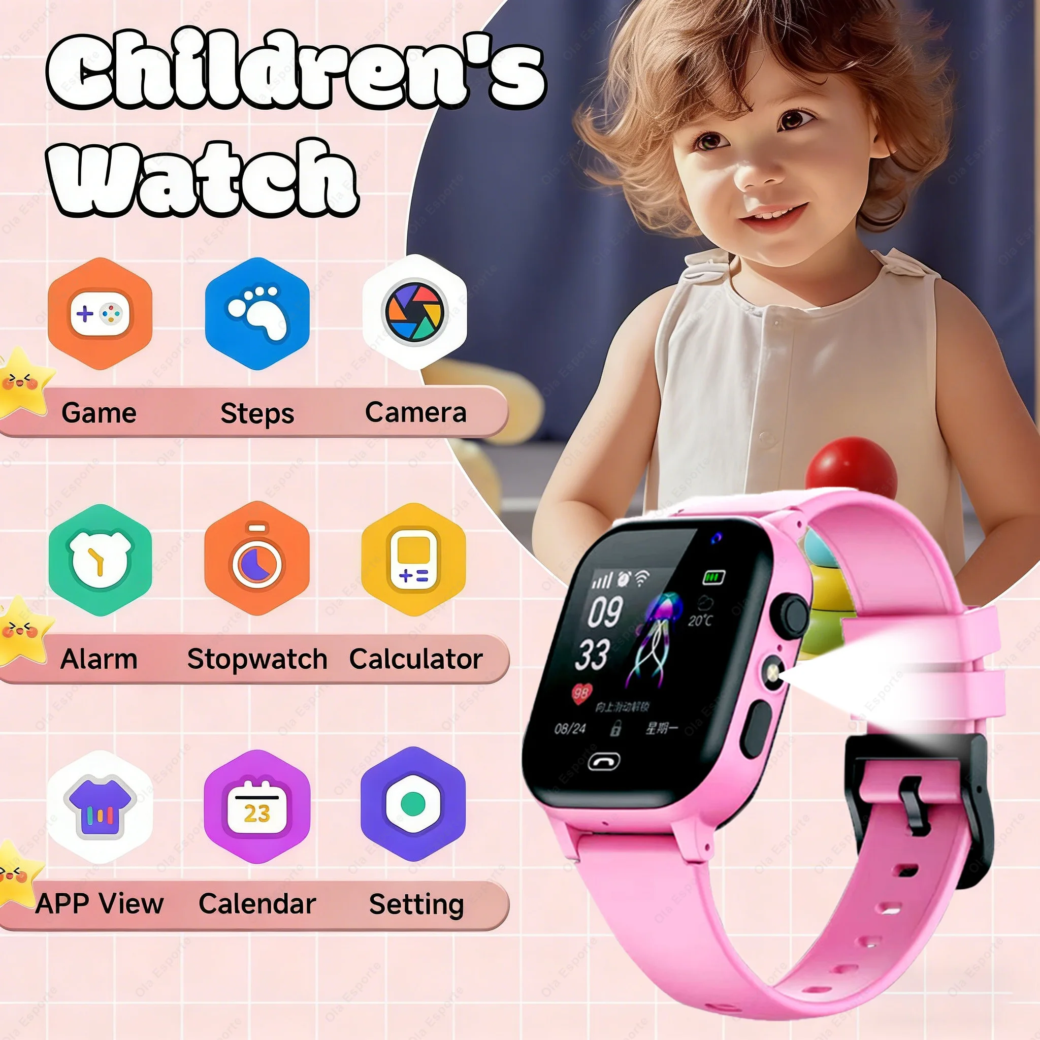 

Kids Smart Watch SOS GPS Location Video Call HD Camera 400mAh Flashlight Alarm Clock Waterproof Smartwatch For Boys Girls Gift