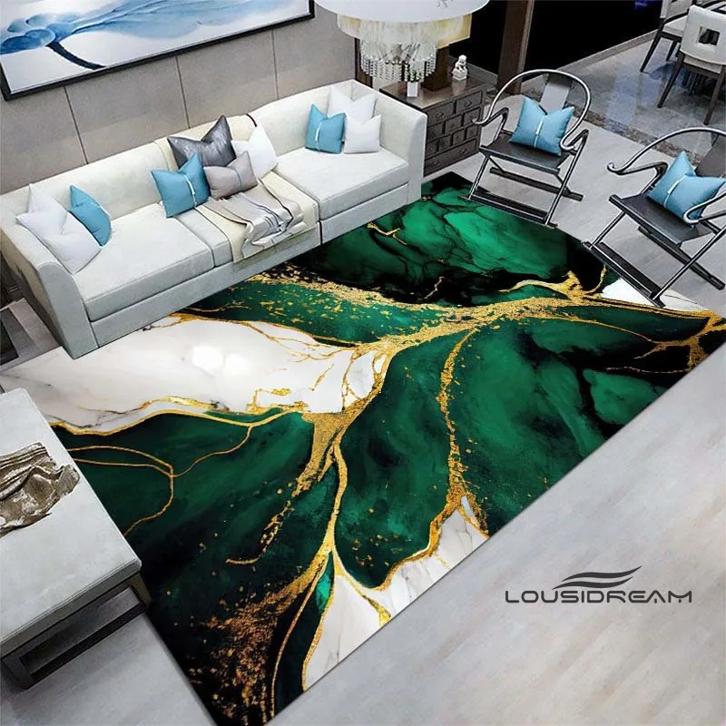 Luxury Fantasy Marble Carpet, Bedroom Carpet, Living Room, Sofa Decoration, Large Green and Gold Game Decoration
