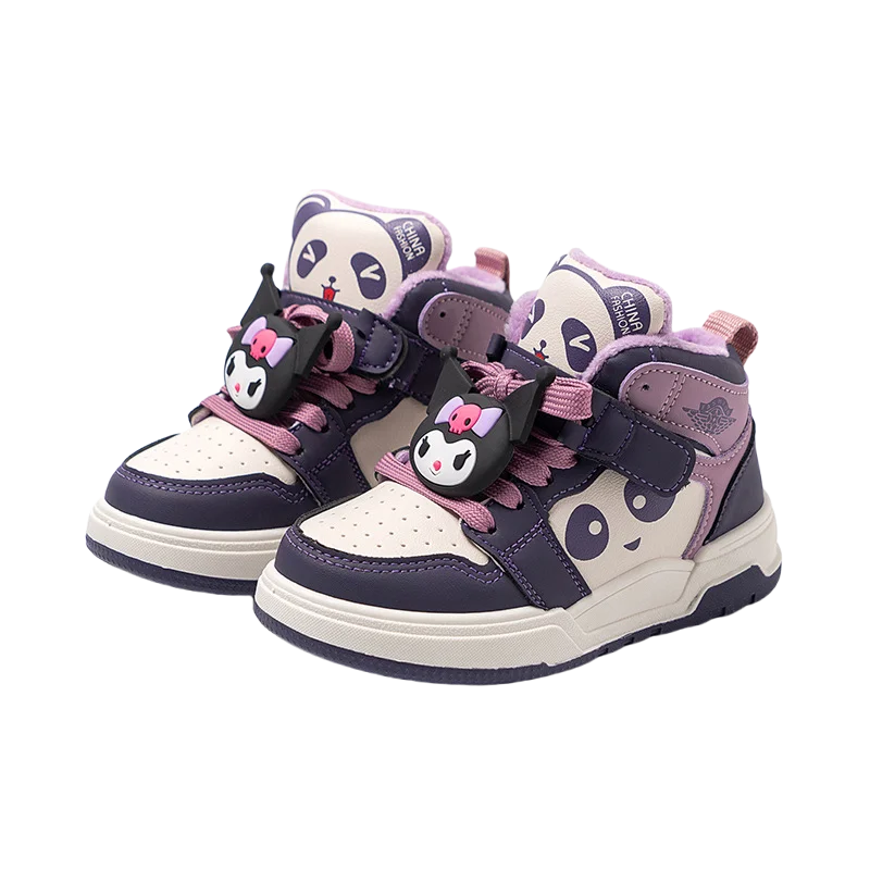 Kuromi Sport Shoes Winter Warm Cotton Shoes Kids High-Top Casual Sneakers Kawaii Kuromi Basket Shoes Girls Snow Shoes Size 26-37