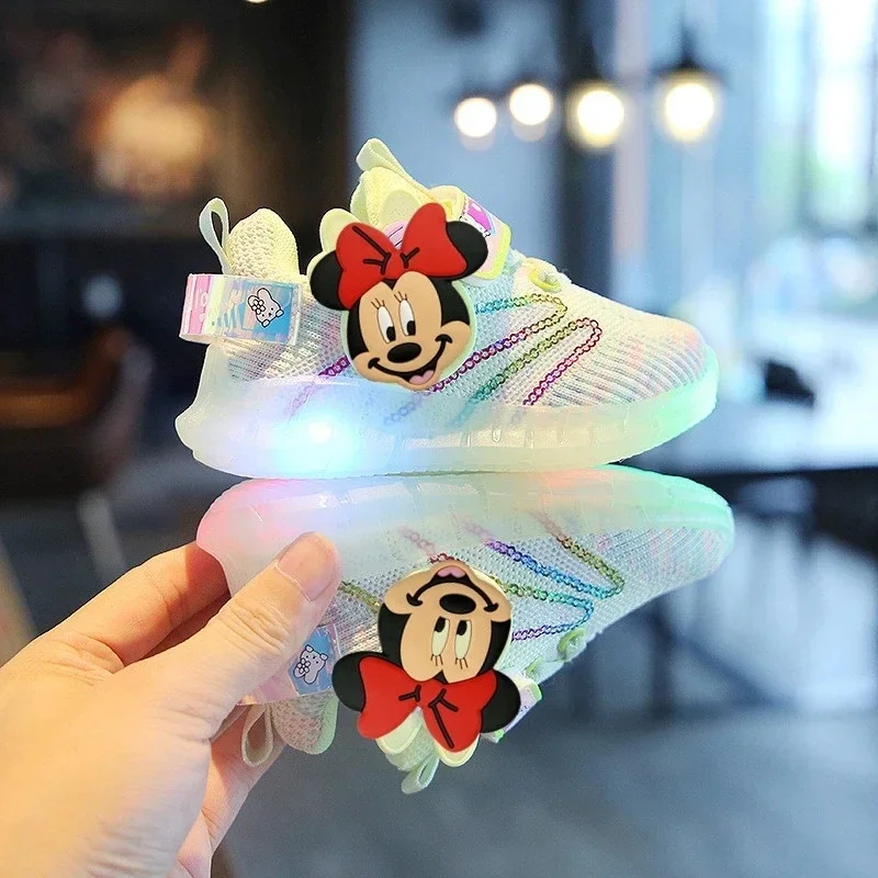 Disney children's cartoon Minnie Mickey boys and girls non-slip soft sole casual shoes sports shoes student running shoes LED