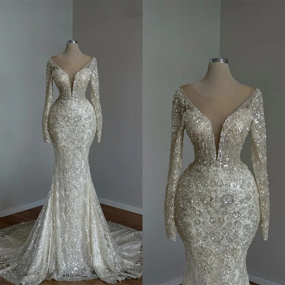 

Luxury V-Neck Appliquins Lace Beading Mermaid Formal Evening Dresses Birthday Party Prom Gowns Customized