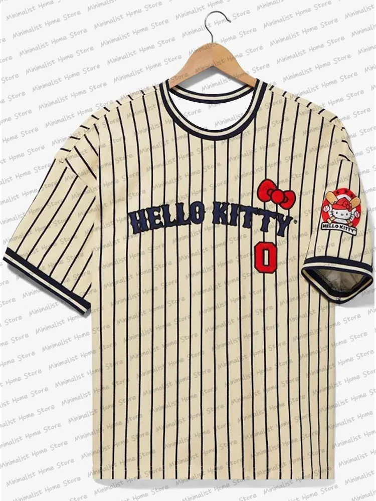 

2025 Summer Cartoon Sanrio HelloKitty No.0 Print Women T-shirt O-Neck Short Sleeve Sports Football Jersey Y2K Casual Tops