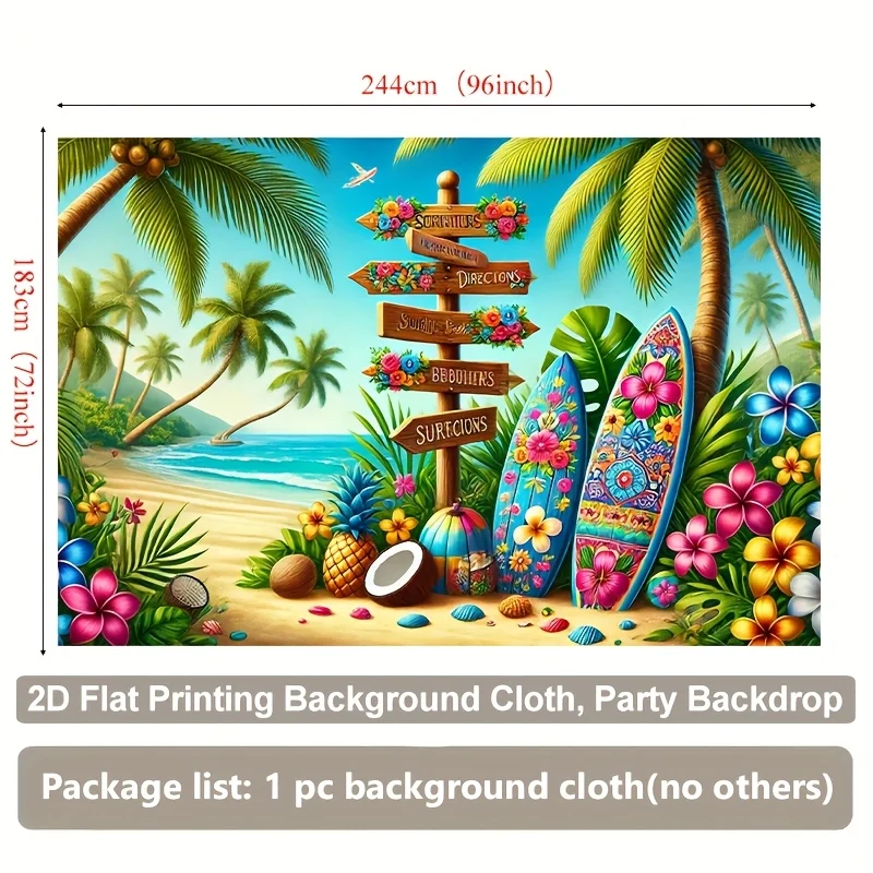 Tropical Beach Paradise Tapestry, Surfboards and Palm Trees Vibrant Wall Art for Party Decor and Vacation Themed Living Room