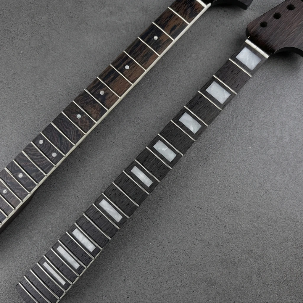 Premium Unfinished Offset Electric Neck, 22 Frets, Dark Wood Style, Truss Rod, No Paint, Short Scale, 56mm Heel DIY Replacement