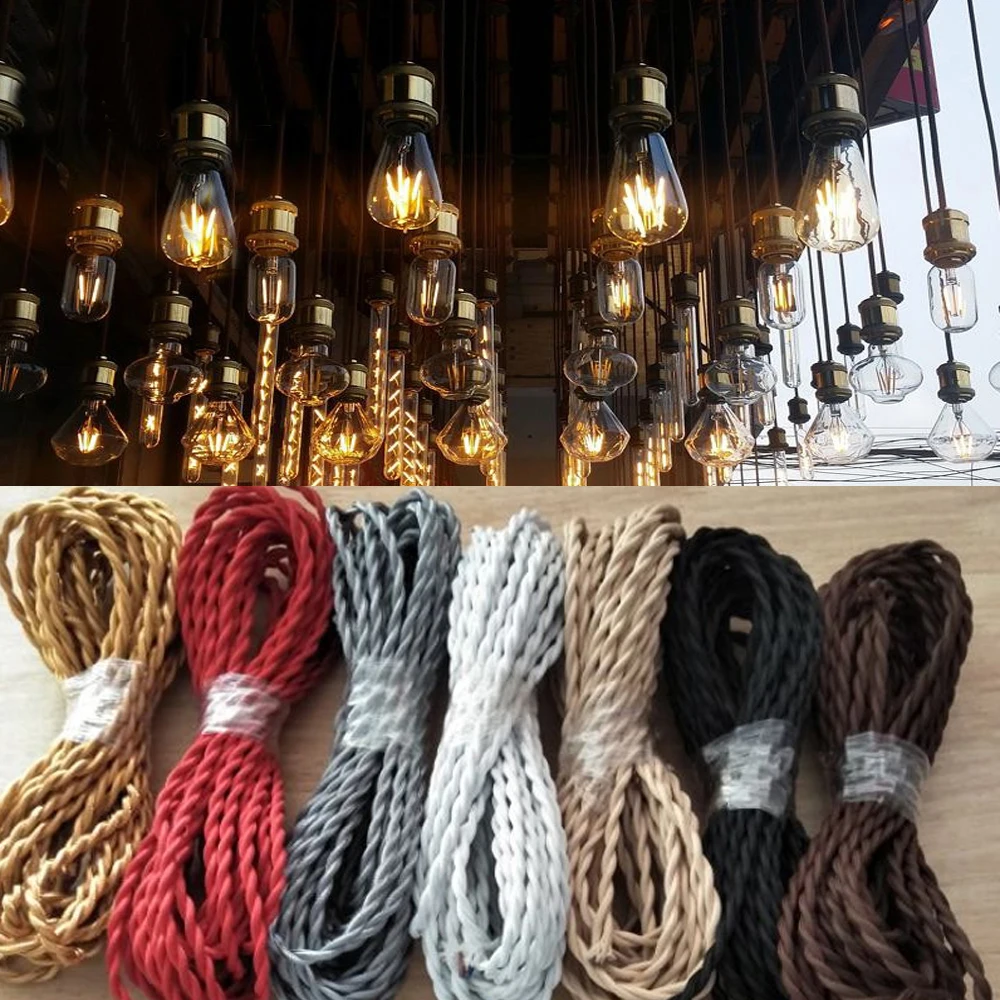 Vintage Twisted Fabric Electrical Wire Braided Lighting Cable Lamp Cord 2 Core 3 Core  Edison Bulbs Woven Flexible Wire Cord