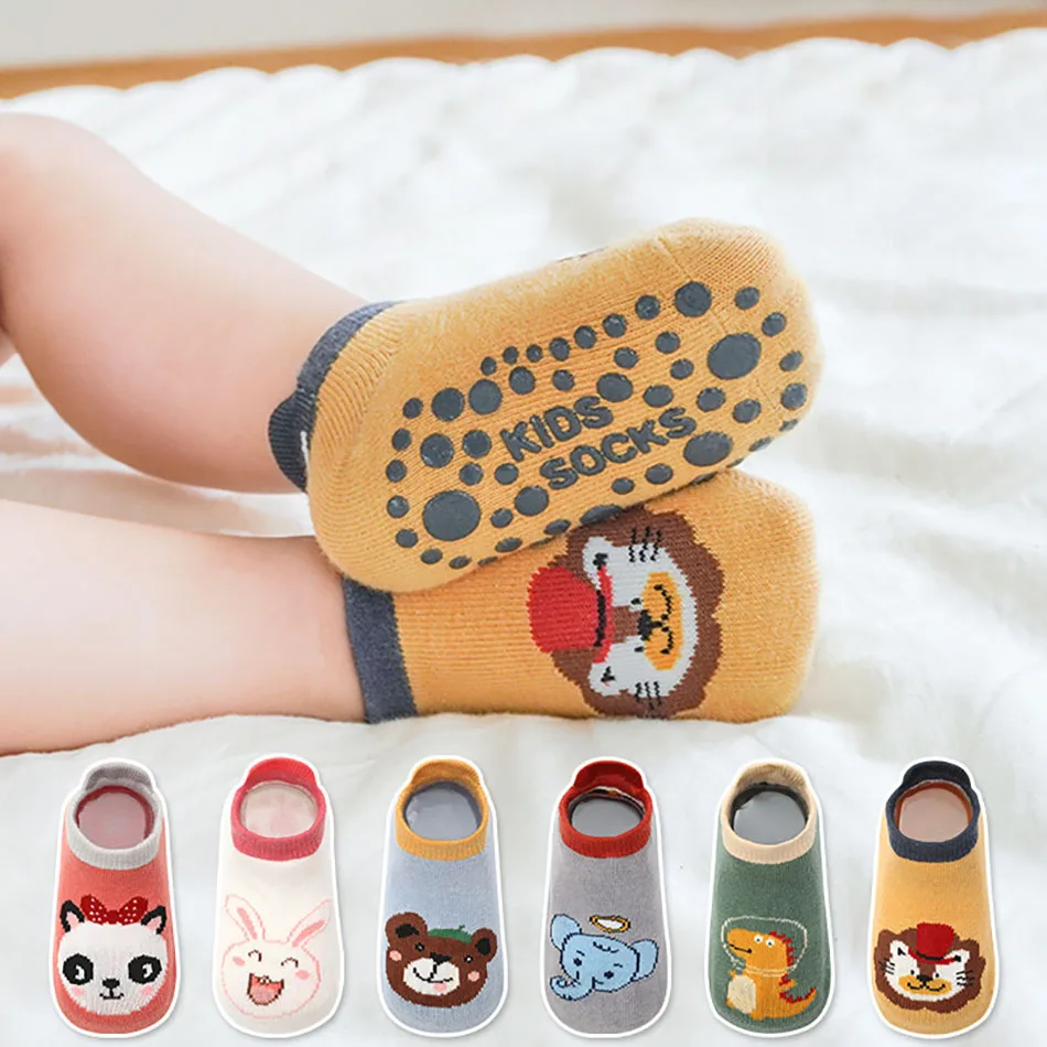 Adorable Cartoon Pattern Printed Low Cut Socks with Non Slip Dots Safe and Comfortable for Infants Daily Playful and Bounce Time