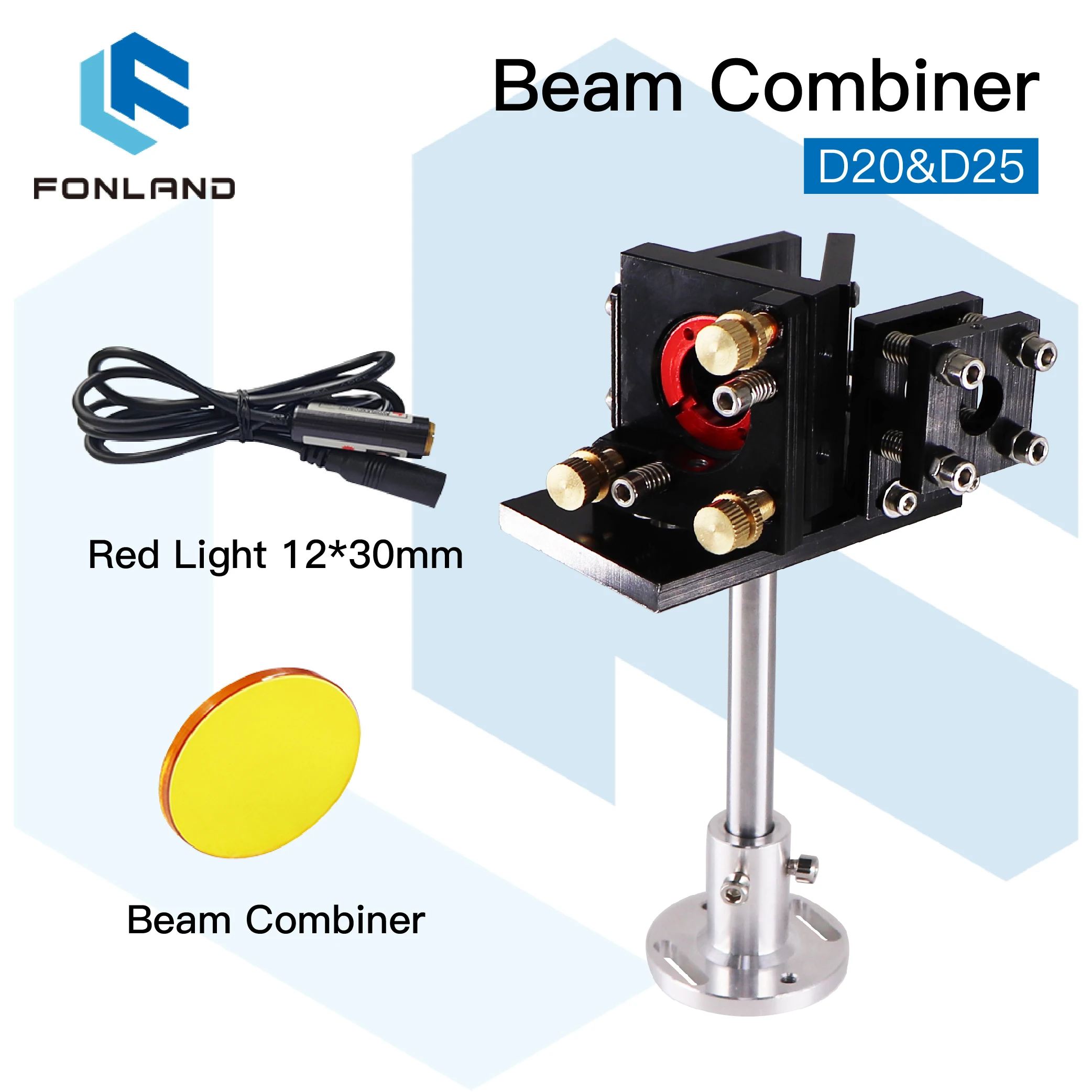 FONLAND ZnSe Laser Beam Combiner Set D20/25mm ZnSe Beam lens+Combiner Mount Red Pointer do maszyny do grawerowania laserowego CO2