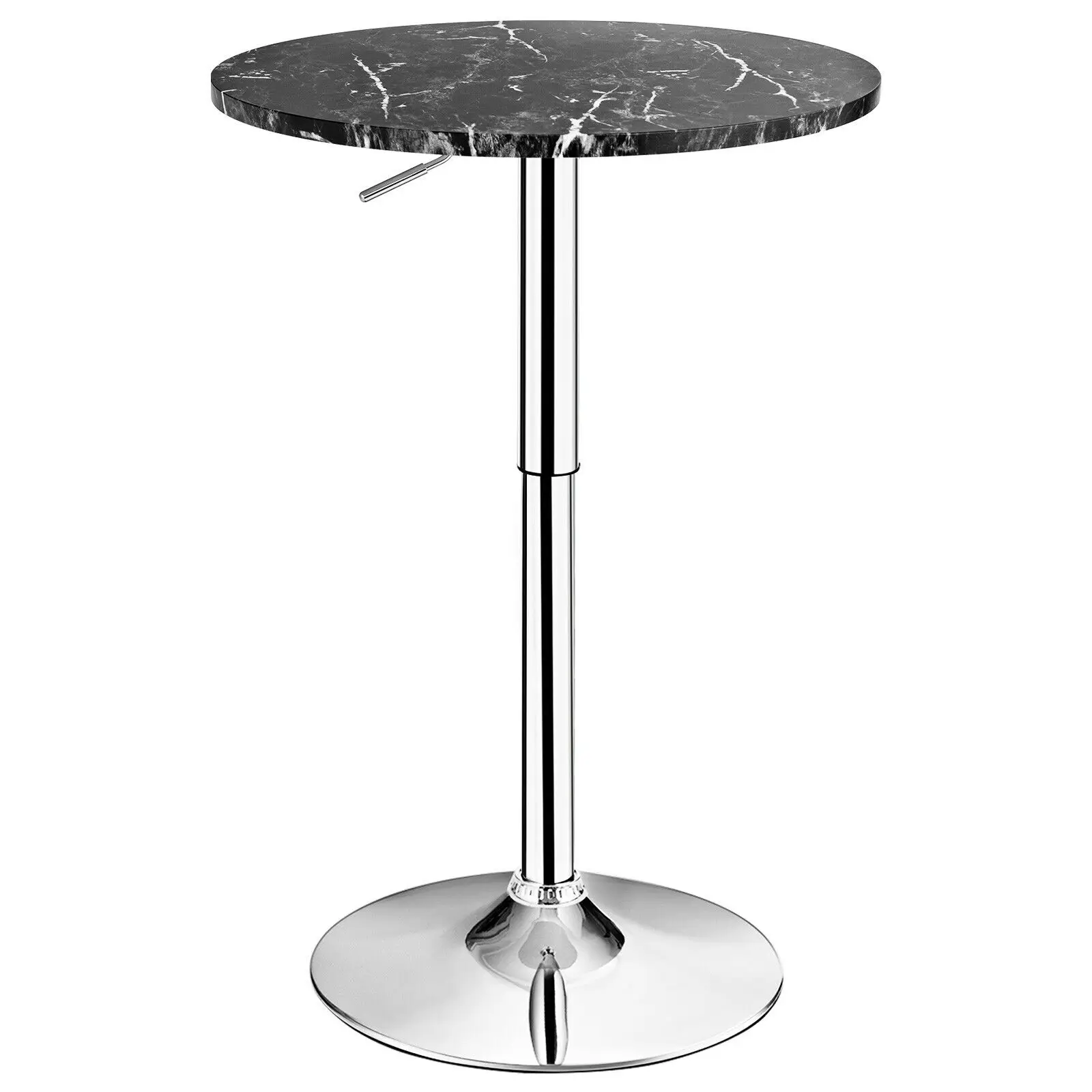 Costway Round Pub Table Swivel Adjustable Bar Table w/ Faux Marble Top Black