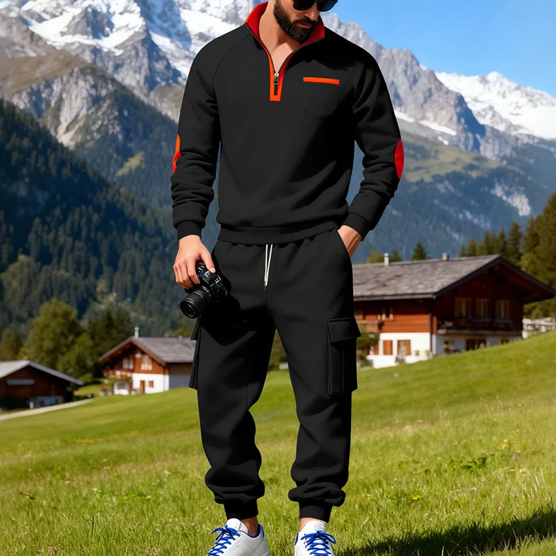 Men's Casual Sweater Set Autumn And Winter New Men's Velvet Trousers Set view 5