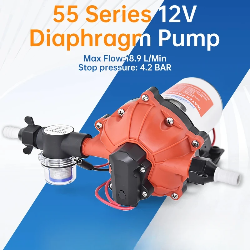 Diaphragm Water Pump 5.0GPM 60PSI 12 Volts Electric Yacht Boat Marine RV Caravan High Pressure Supply 5 Chamber