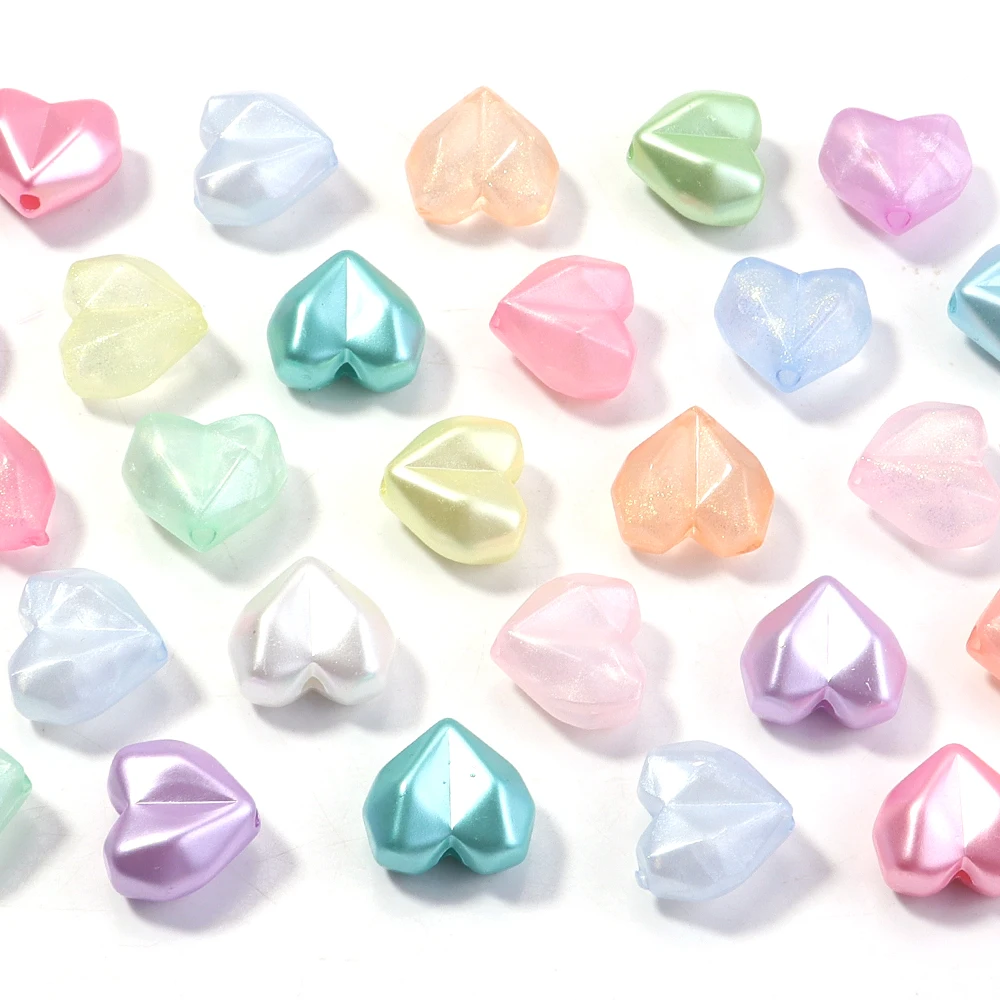 

50pcs 13x14mm Luminous Mermaid Color Shiny Heart Beads Acrylic Loose Spacer Beads For Handmade Gift Making Diy Charms