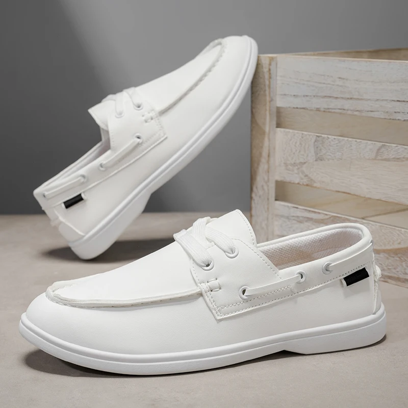 

Classic White Leather Men's Loafers Large Size 39-46 Flat Social Shoe Male Comfortable Slip-On Casual Shoes For Men Moccasins