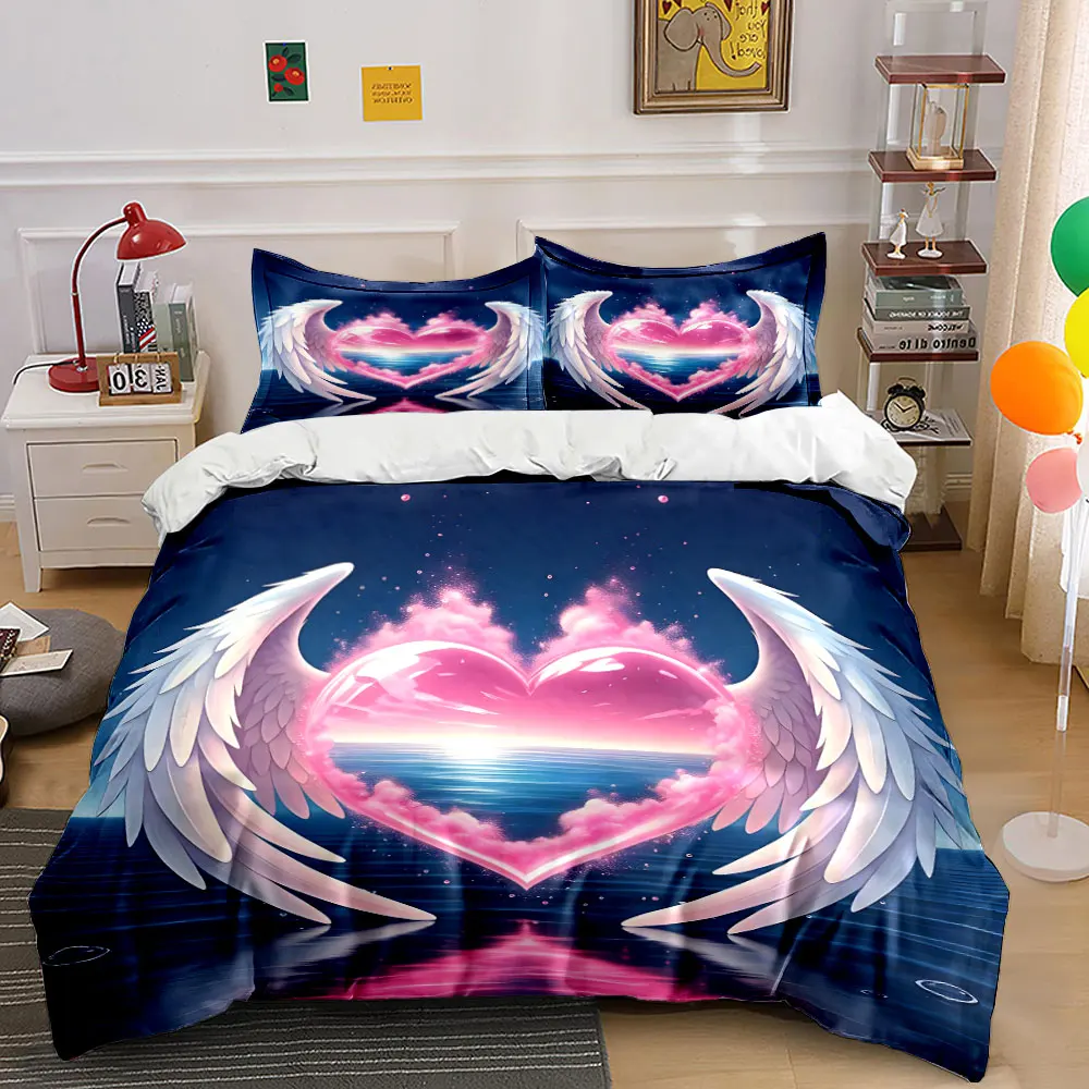 Pink heart with wings over sea Print Soft Comfortable Duvet Cover Bedding Set Included 1*Duvet Cover 2*Pillowcases Luxury gifts