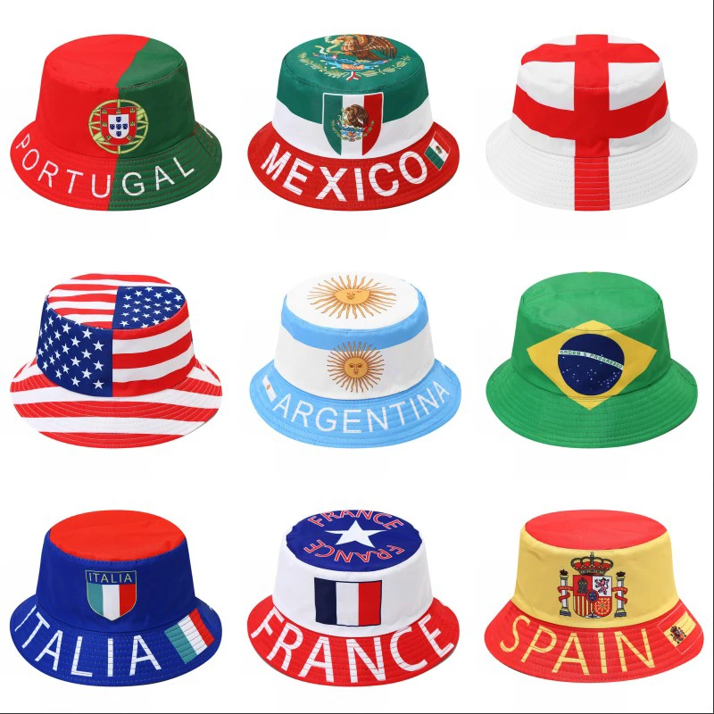 Countries Flag Bucket Hats Fashion Packable Patriotic Sun Cap Summer Travel Outdoor Football Fan Party Football Cup