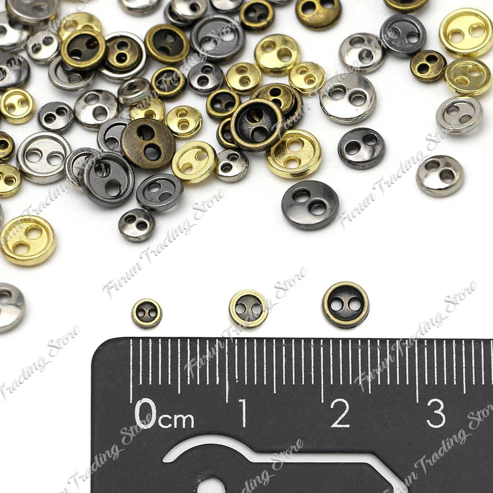 100pcs 3mm 4mm 5mm Metal Mini Buttons Round Decorative Button for Doll Clothing 2 Holes DIY Sewing Accessories