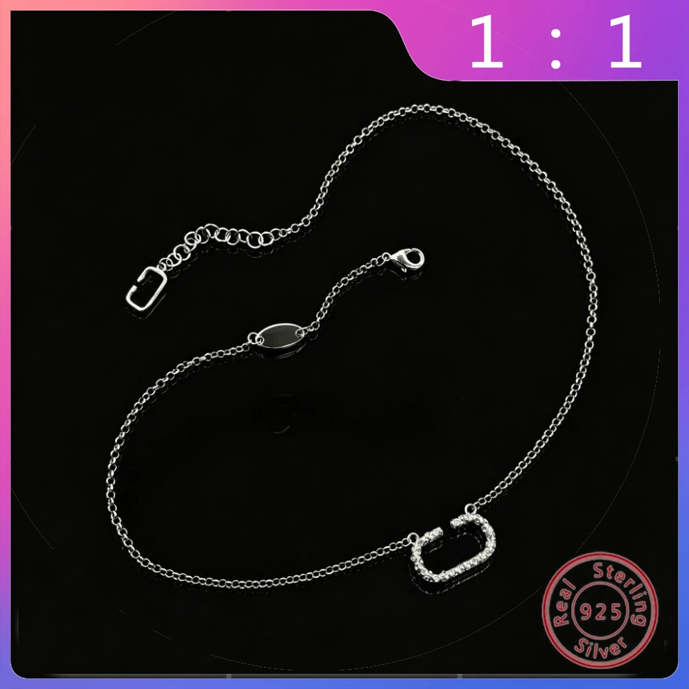 

Новое модное ретро-колье из серебра S925 с инкрустацией бриллиантами и буквой, универсальное, для праздничных подарков