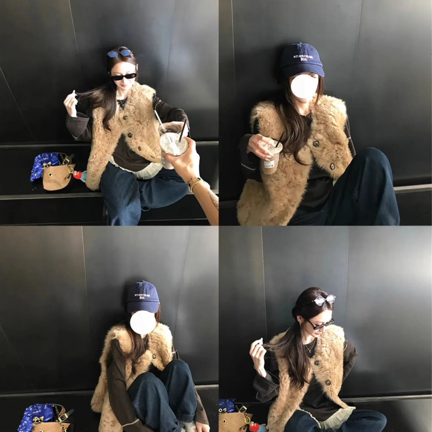 سترات نسائية من الفرو الصناعي معاطف وسترات بدون أكمام برقبة دائرية معطف سميك دافئ Y2k ملابس الشارع الشهير سترة أنيقة للعمل للخريف والشتاء