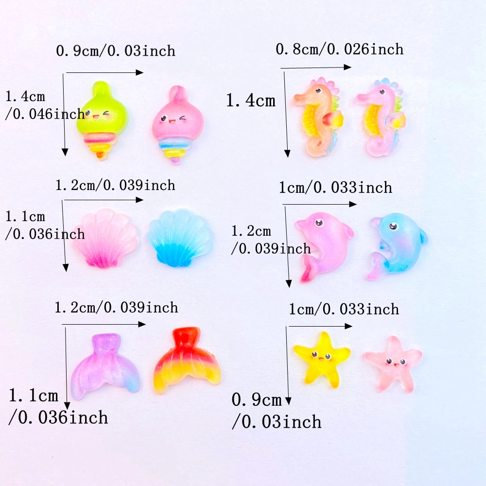 30Pcs New Cute Resin Mini Shell Seahorse Starfish Dolphin Flat Back Parts Embellishments For Hair Bows Accessories