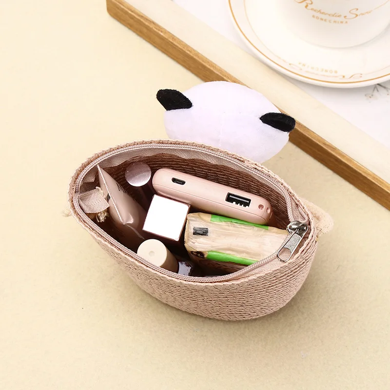 Summer Children's Woven Small Shoulder Bag Cute Panda Design Girls Straw Purse Handbags Beach Travel Baby Kids Crossbody Bags