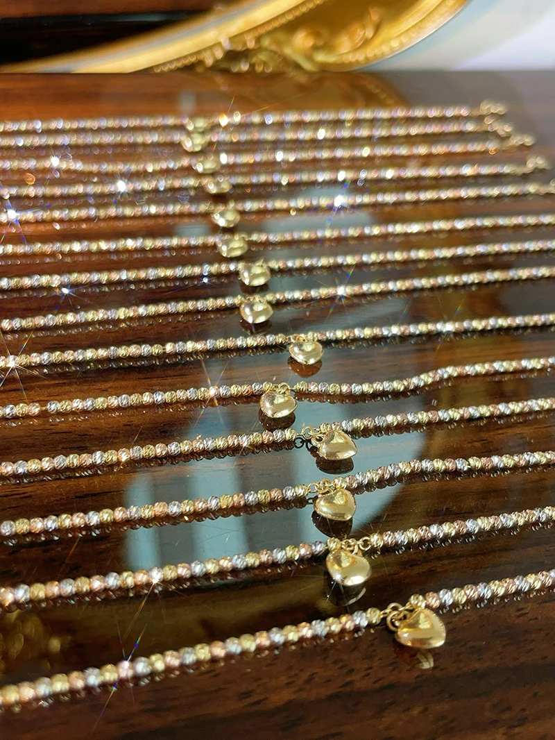 KUGG 100% 18K الأبيض + الأصفر + ارتفع سوار ذهب موضة INS نمط شكل قلب لامعة سوار للنساء هدية عيد ميلاد غرامة مجوهرات