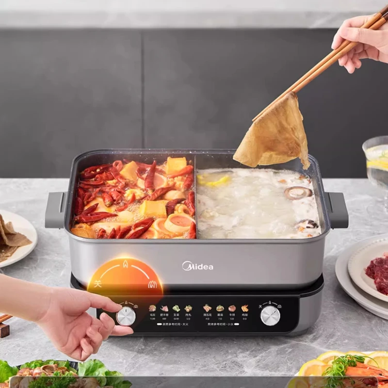 Precise Temperature Control Cooking Machine Food Cart Parrillas Eléctricas 8L Capacity Mandarin Duck Split Electric Hot Pot