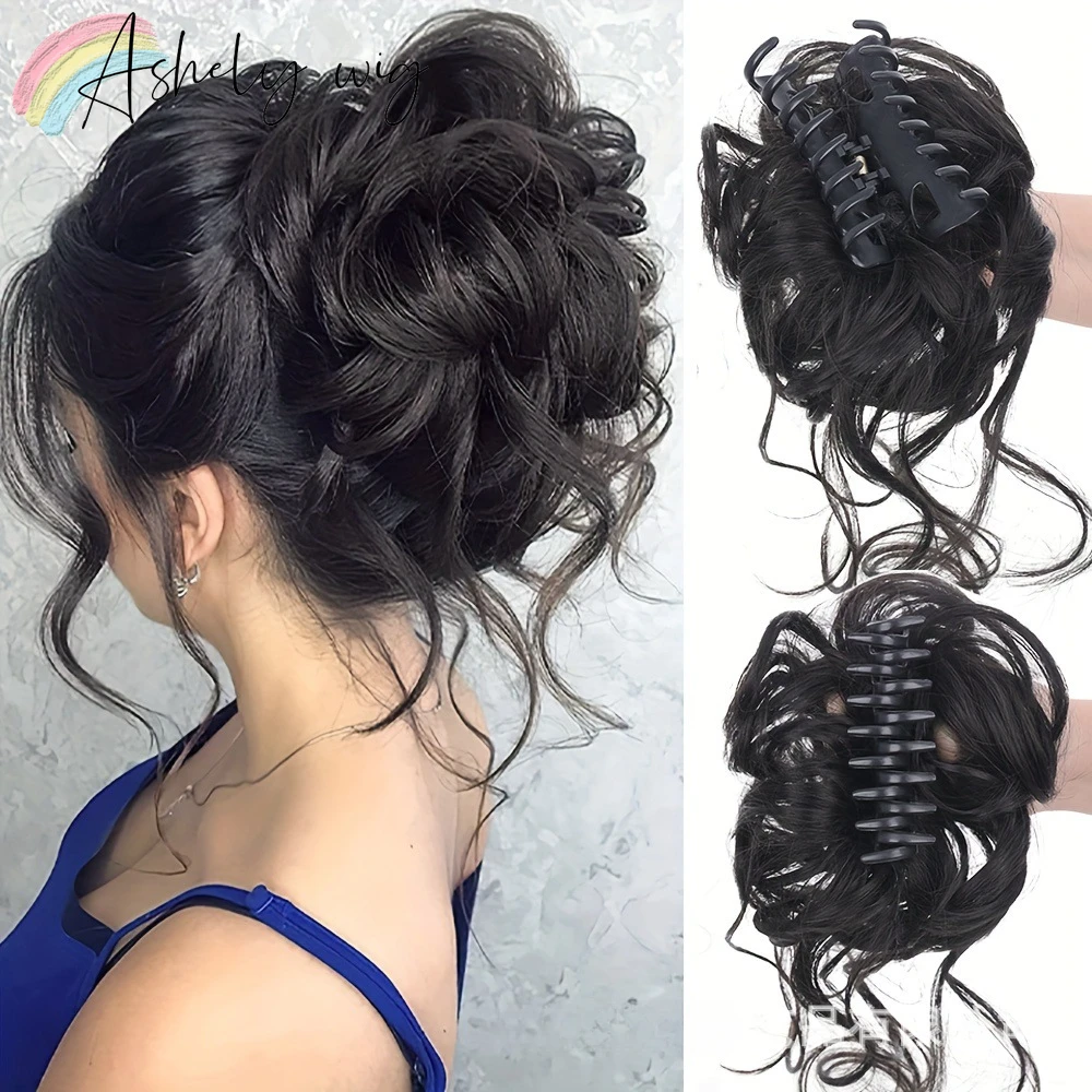 Synthetic Bun Hair Extension Claw Clip in Hair Piece Hair Buns Short Curly Wig for Women Hairpins Elastic Scrunchy False Wigs