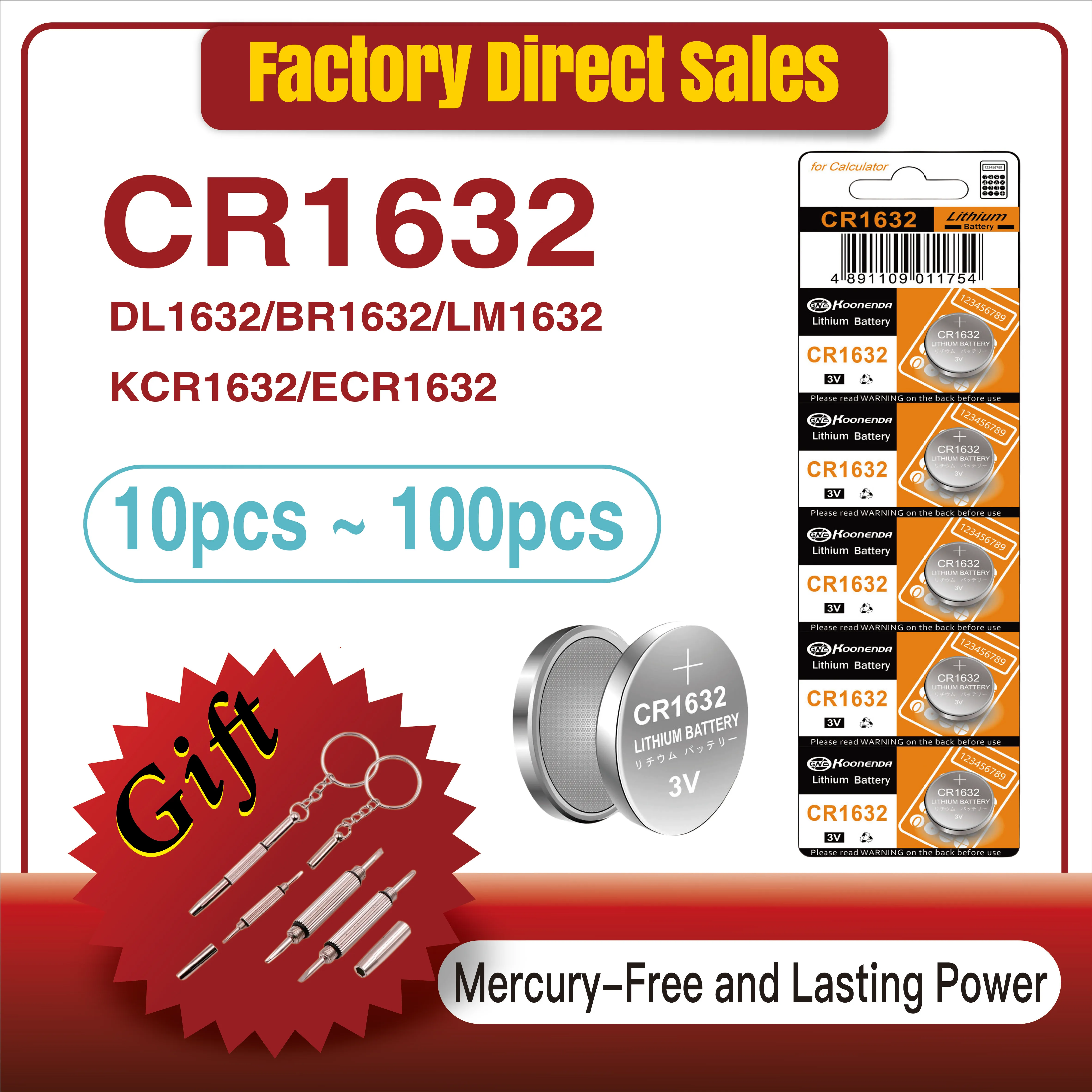 

10-100PCS CR1632 Lithium Button Battery CR 1632 DL1632 BR1632 LM1632 ECR1632 3V Coin Cells Batteries For Toys Watch Remote Key