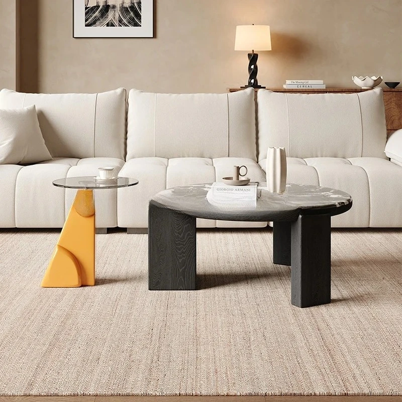 household living room size coffee table art personality marble glass solid wood medium antique round