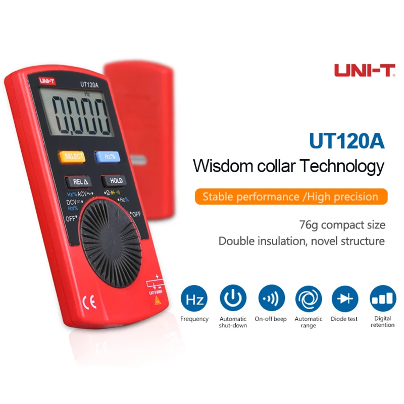 Цифровой мультиметр карманный, UNI-T UT120A, Частотный диод, Автоматический диапазон, удобство переноски