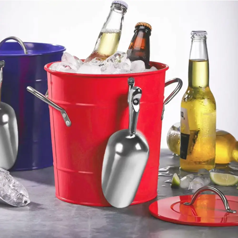 Galvanized Iron Ice Bucket 3500ml Large Capacity Beer Chiller Bin with Ice Shovel Double Layer Beer Cooler Bucket Picnic