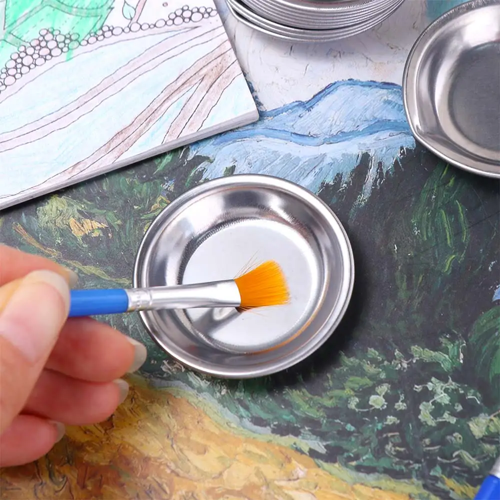 Bols de couleur pour peinture en acier inoxydable, 10 pièces, comprimés de dessin réutilisables, tasses de mélange de couleurs, Mini plaque de Palette, Palette de bouche