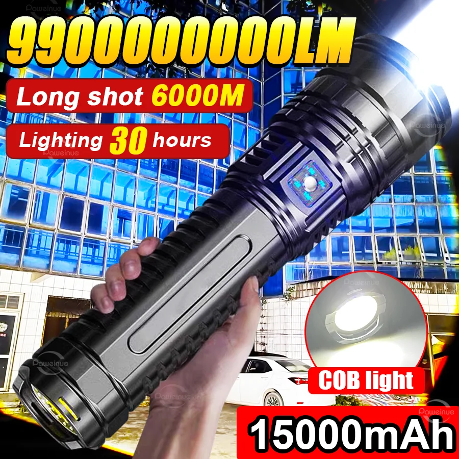 

2000W Most Powerful LED Flashlight Built-in Battery Flash Light Long Range 6000M Tactical Torch High Power Flashlight Camping