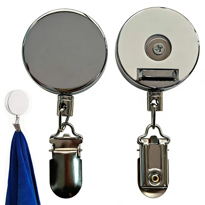 1PC Automatic Retractable Towel Rack No-Drill Self-Adhesive Wall Mounted Hand Towel Holder with Stainless Steel Cable Clamp