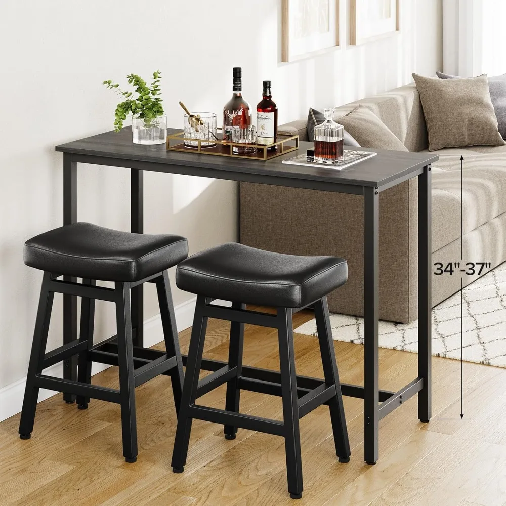 

24 Inch Bar Stoolss Set of 2, Kitchen Stools with Bonded Leather Saddle Seats & Heavy Duty Metal Legs, Easy Assembly, Bar Stools