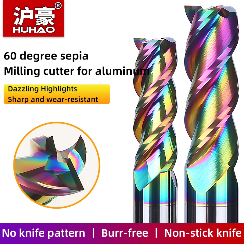 

HUHAO Aluminum Router Cutter HRC60 Tungsten Steel Alloy End Mill CNC Maching 3 Blades DCL Coated Roughing Strawberries Tools