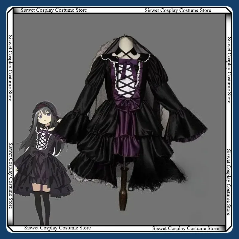

Anime Puella Magi Madoka Magica Akemi Homura Adult Women Lolita Dress Costume Full Set Cosplay Halloween Party Uniform Role Play