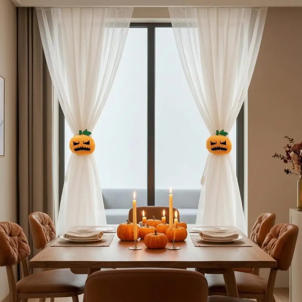 Halloween Curtain Tieback Cotton Filled Tieback Halloween Pumpkin Curtain Tiebacks Plush Fabric Drapery Holdbacks for Home