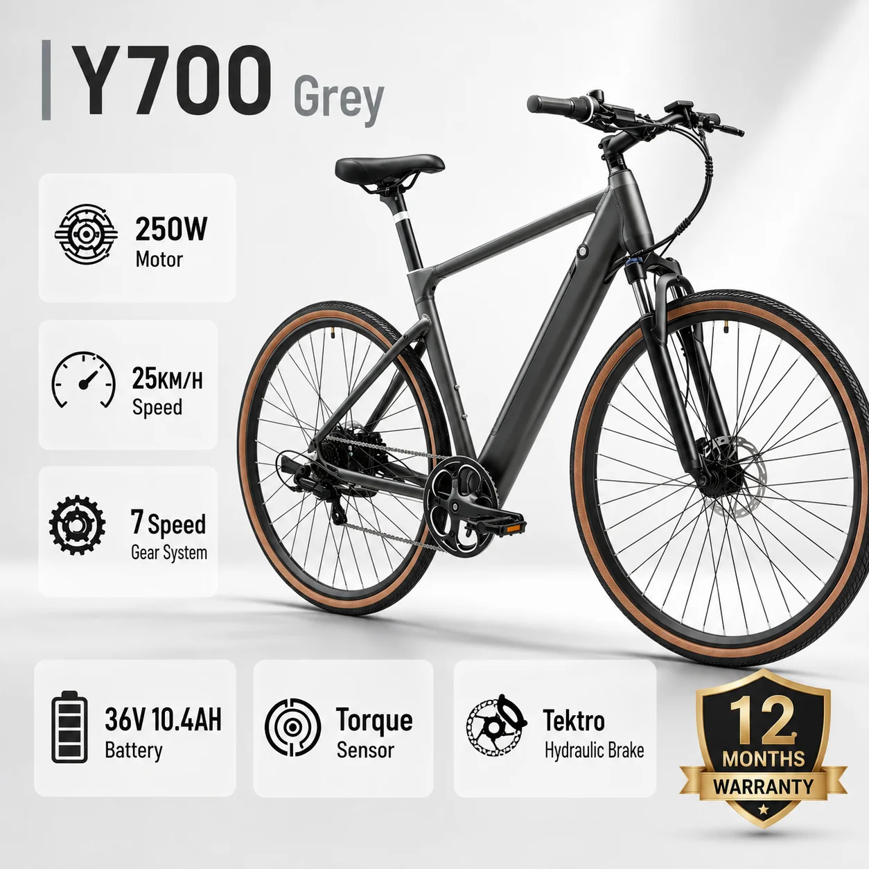 YANGOR Y700 Erwachsenen-Elektrofahrrad 250W 36V 10,4Ah Abnehmbarer Akku 25KM/H 85KM Reichweite Stadt-Elektrofahrrad CE-Zertifiziert 700x40C Reifen Leichtgewicht 7-Gang-Schaltung Hydraulische