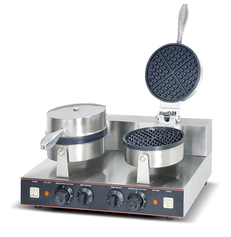 Commercial Double Head Stainless Steel Waffle Maker Crispy Ice Cream Cone Baker Machine Waffle