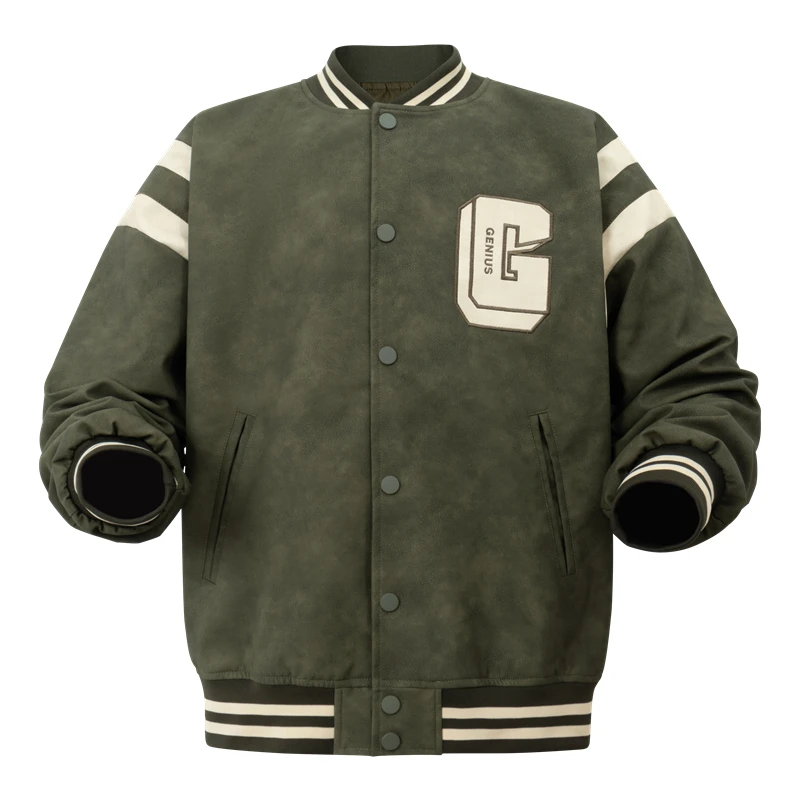 

Men's Faux Leather Jacket Letter "G" Varsity Jacket Green Vintage Graphic Baseball Coats Mens Leather Outerwear Bomber Jackets