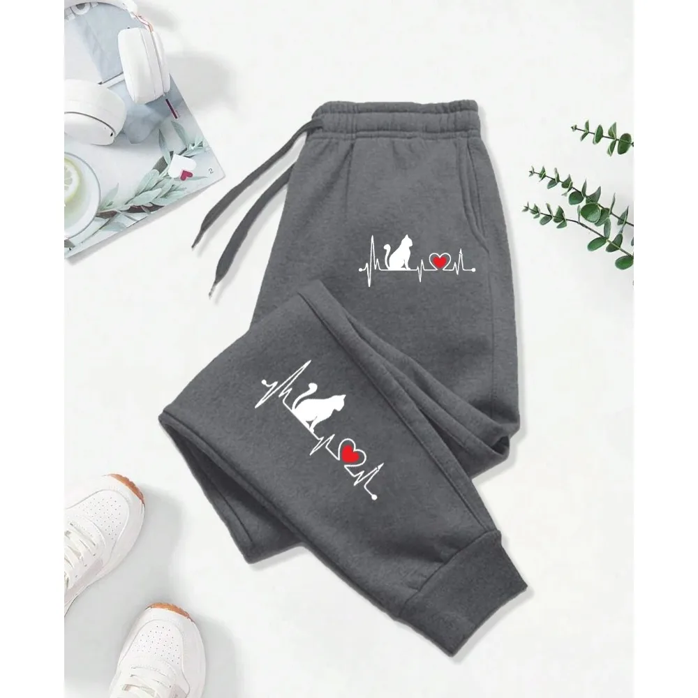 

Dog Red Heart Electrocardiogram Printing Printed Woman Pant Street Soft Sweatpants Sport Fashion Trousers Casual Autumn Pants