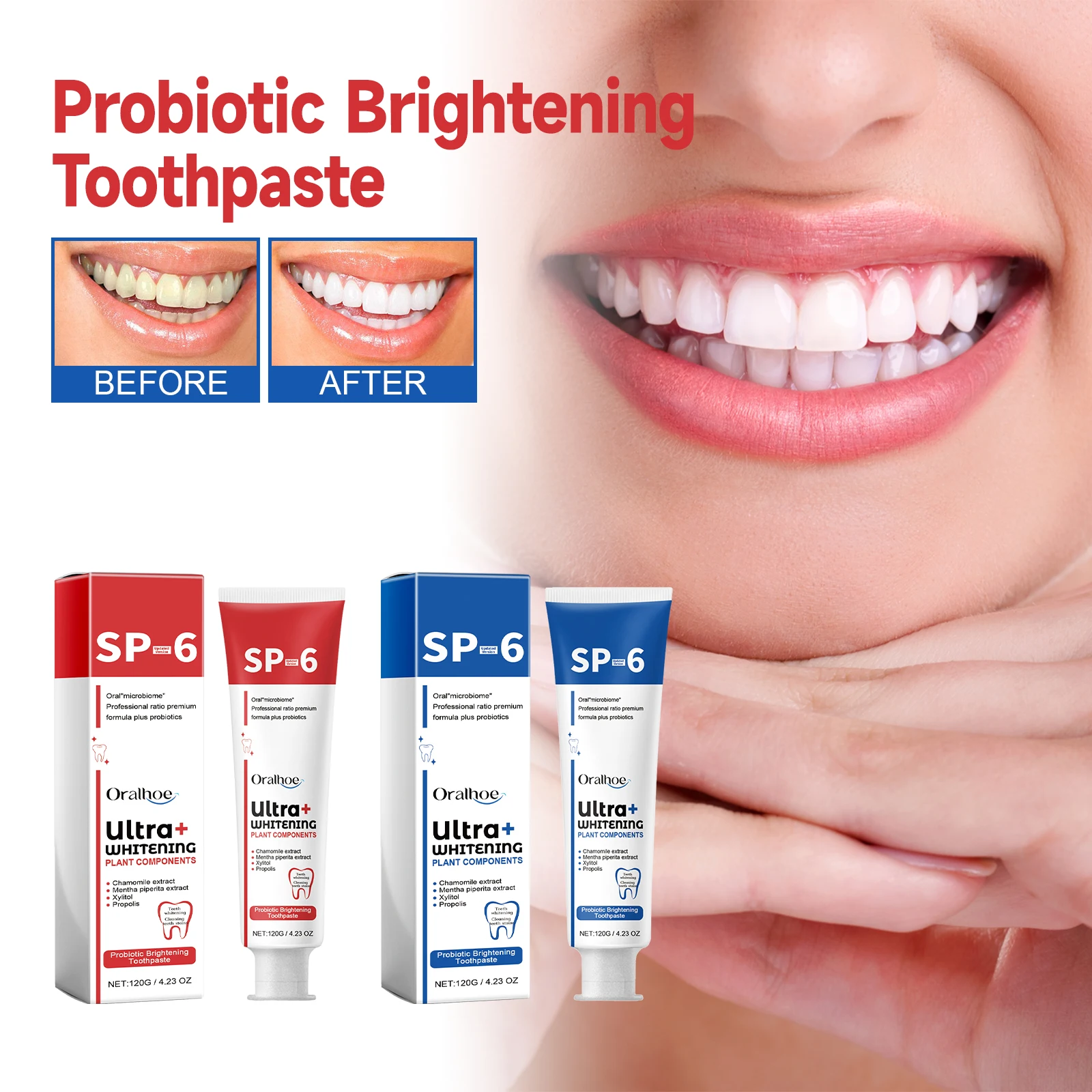 معجون أسنان لتبييض الأسنان يزيل بقع الجير ولوحة الأسنان ونظافة الفم وتنظيف تبييض الأسنان Sp 6 معجون أسنان بروبيوتيك