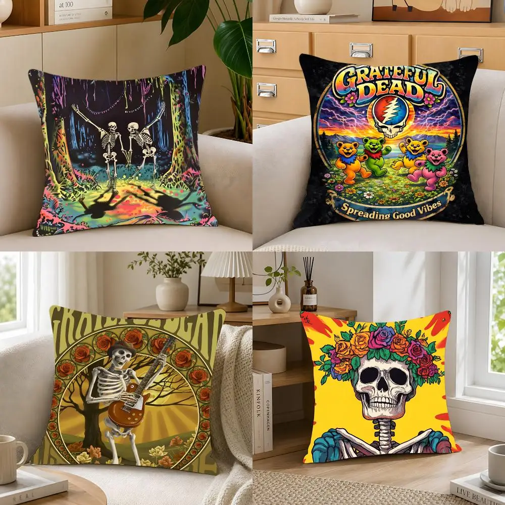 Psychedelic Band G-Grateful Dead Cushion Cover Crystal velvet sofa Aesthetic room decor Car seat back cushion
