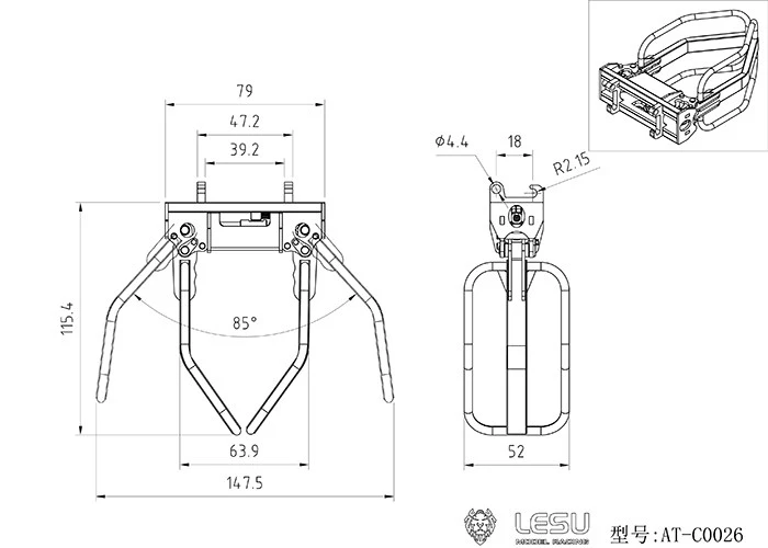 RC 1/14 Metall-Hayklemmen-Teile für Tamiya Hydraulikbagger, Lader, Muldenkipper, für SCANIA MAN VOLVO Anhänger, Kipper, DIY-Teile – Detail 3