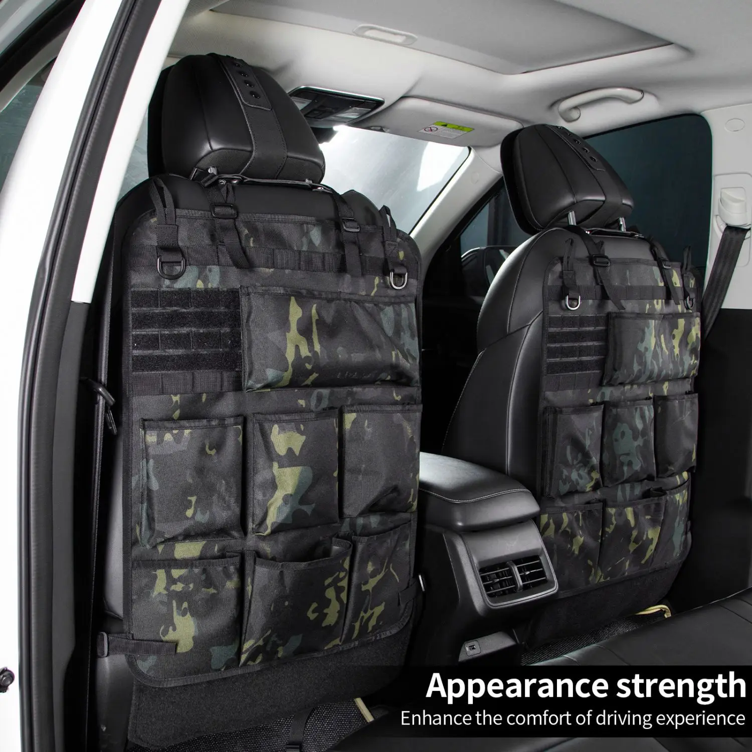 Outdoor tactical seatback hanging storage bag for vehicles – lightweight foldable fabric design with heat retention and compress