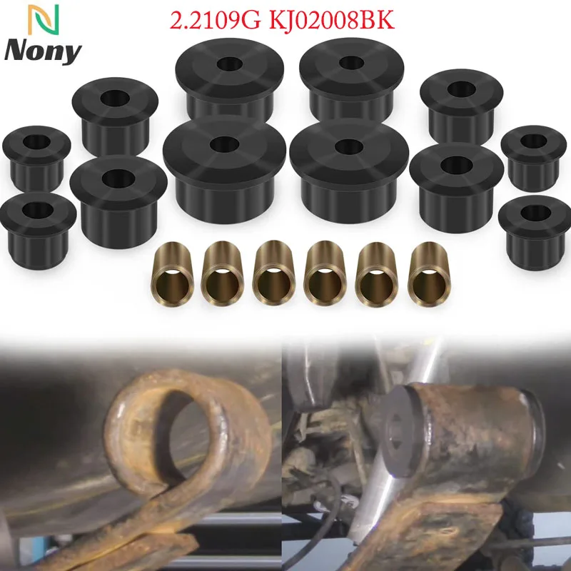 NONY KJ02008BK Leaf Spring Eye Bushings for Jeep Cherokee , Wagoneer & Comanche Trucks12 Polyurethane Bushings + 6 Metal Sleeves