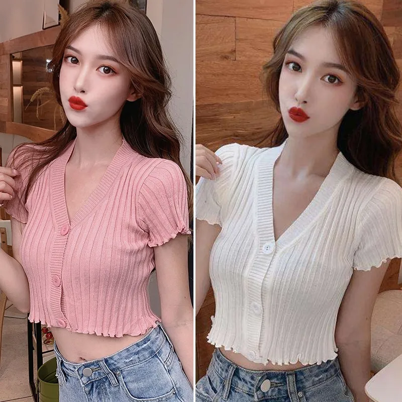 Summer Cardigan For Women Short Sleeves Thin knitwears Tops Women\'s blouse over fit Knitted Short Sleeved Cardigan