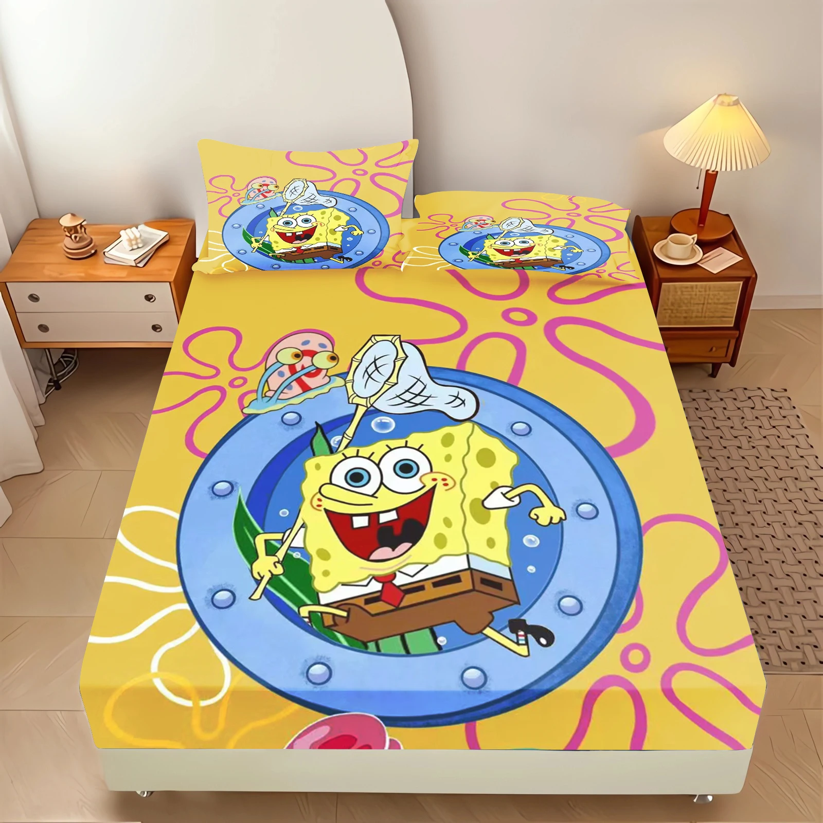 

SpongeBob SquarePants, Patrick 2/3pcs Fitted Sheet 3D Children'S Bedding Set 100% Polyester Comforte Bed Cover Full Set Home